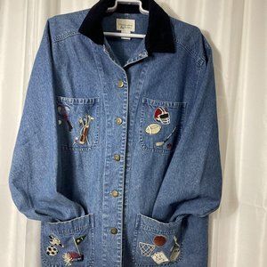 CHRISTOPHER BANKS DENIM SIZE LARGE SPORTS SHIRT THEM BUTTON UP WITH COLLARD